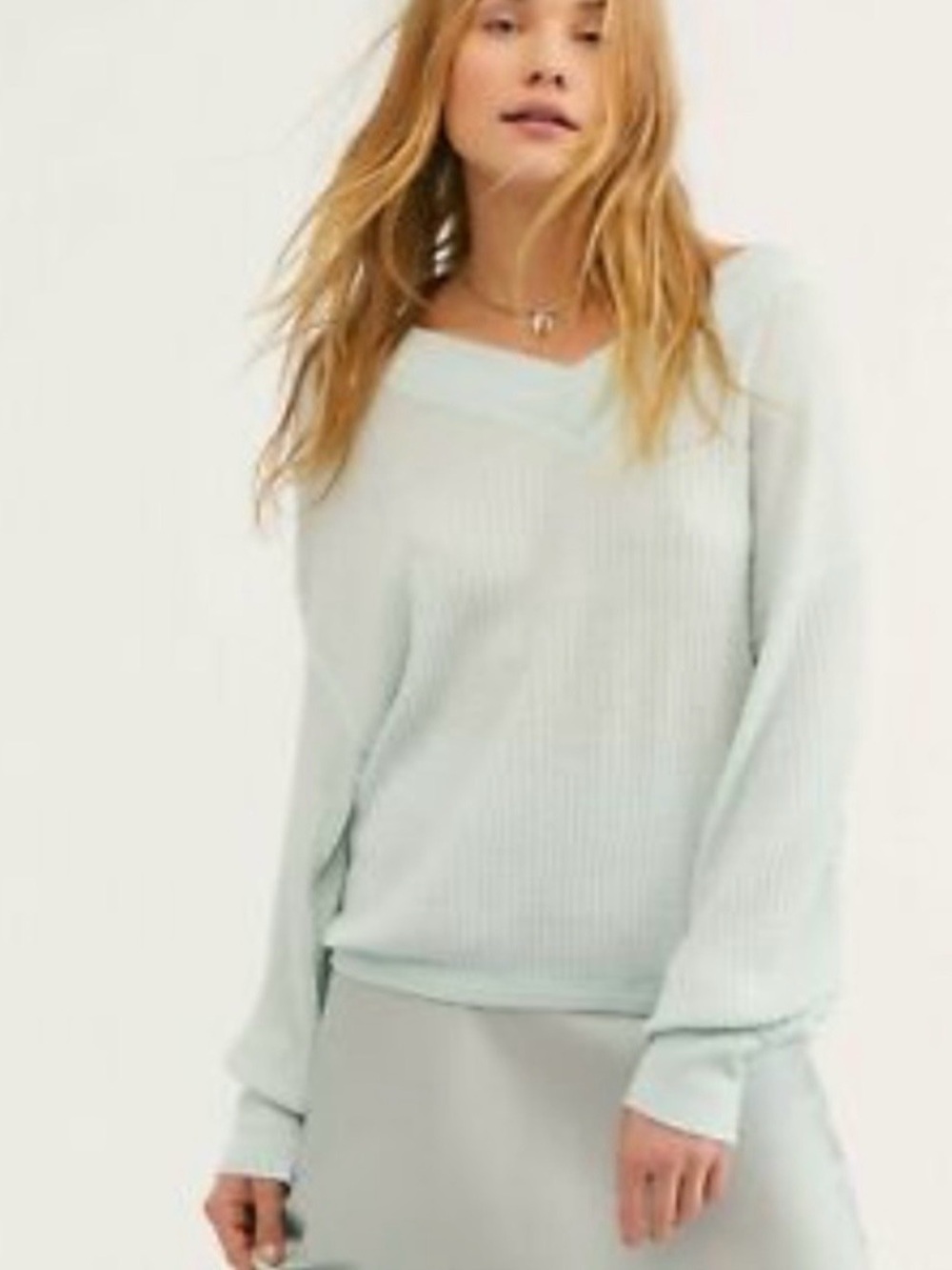 Free people We The Free Light Mint Ribbed V-Neck Sweater